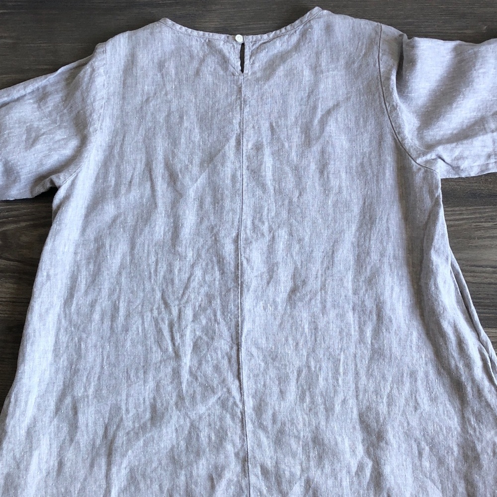 Muji Linen 3/4 Sleeve Pocket Dress Heathered Grey Medium Lagenlook Layering - Picture 6 of 16